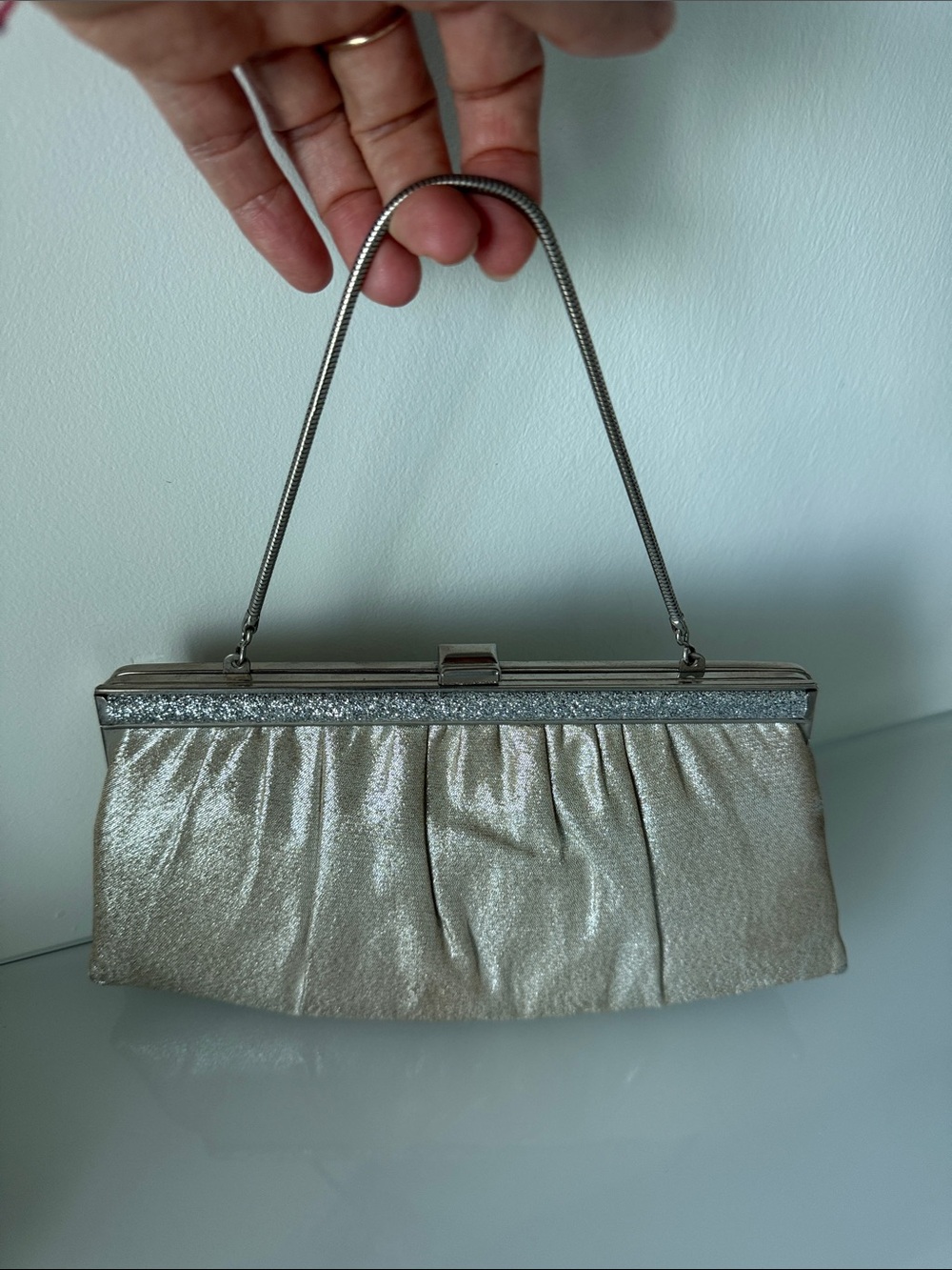 Vintage clutch purse silver metallic